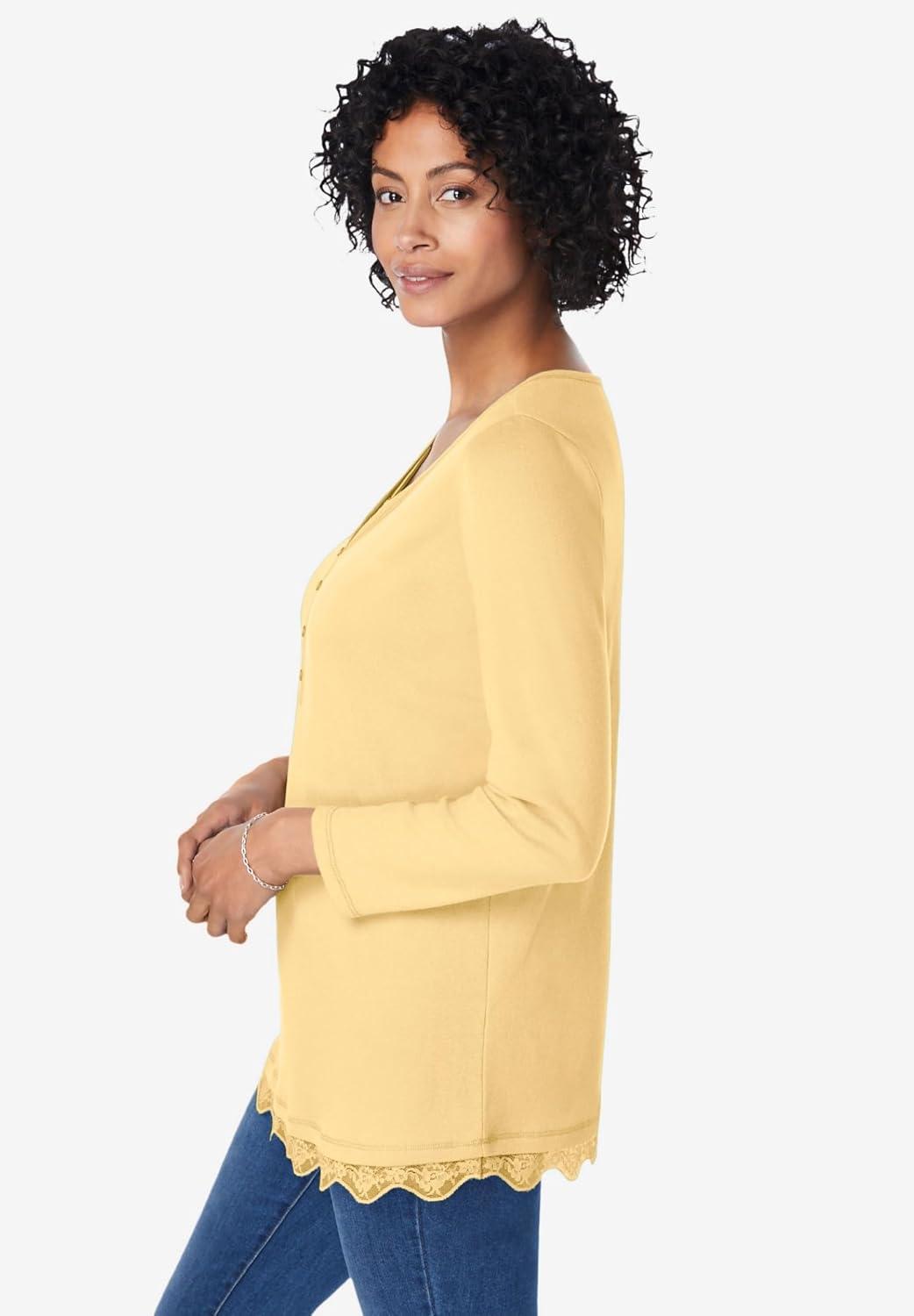 imageWoman Within Plus Size LayeredLook Lace Trim TeeBanana