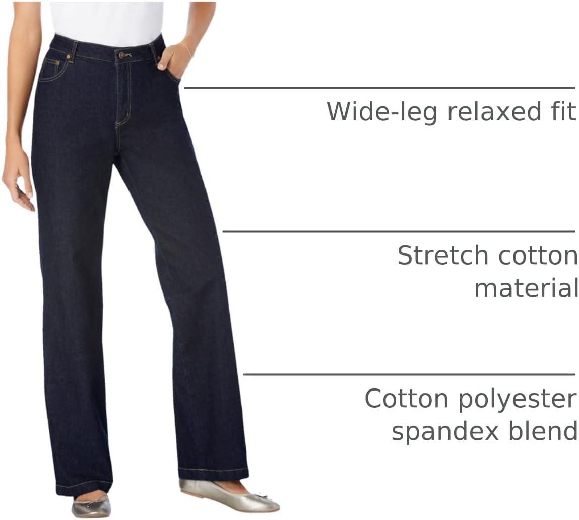 imageWoman Within Plus Size Stretch Denim WideLeg FivePocket JeansIndigo