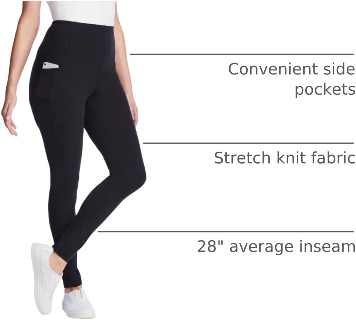 imageWoman Within Plus Size Tall StretchCotton Knit PullOn Pocket LeggingsBlack