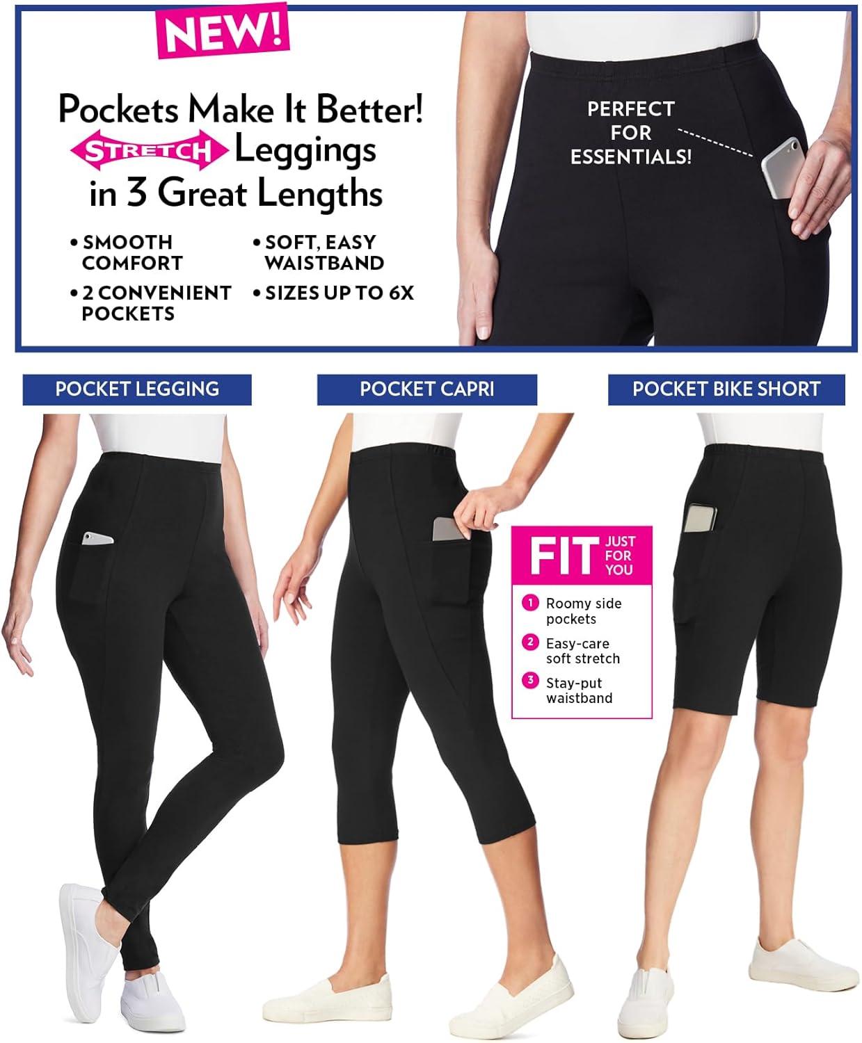 imageWoman Within Plus Size Tall StretchCotton Knit PullOn Pocket LeggingsBlack Wash