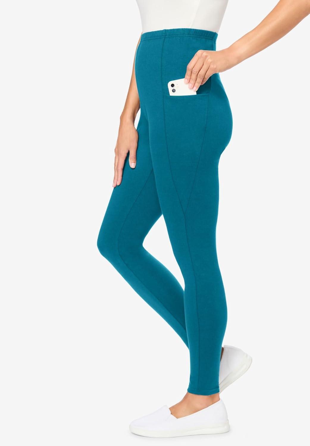 imageWoman Within Plus Size Tall StretchCotton Knit PullOn Pocket LeggingsDeep Teal