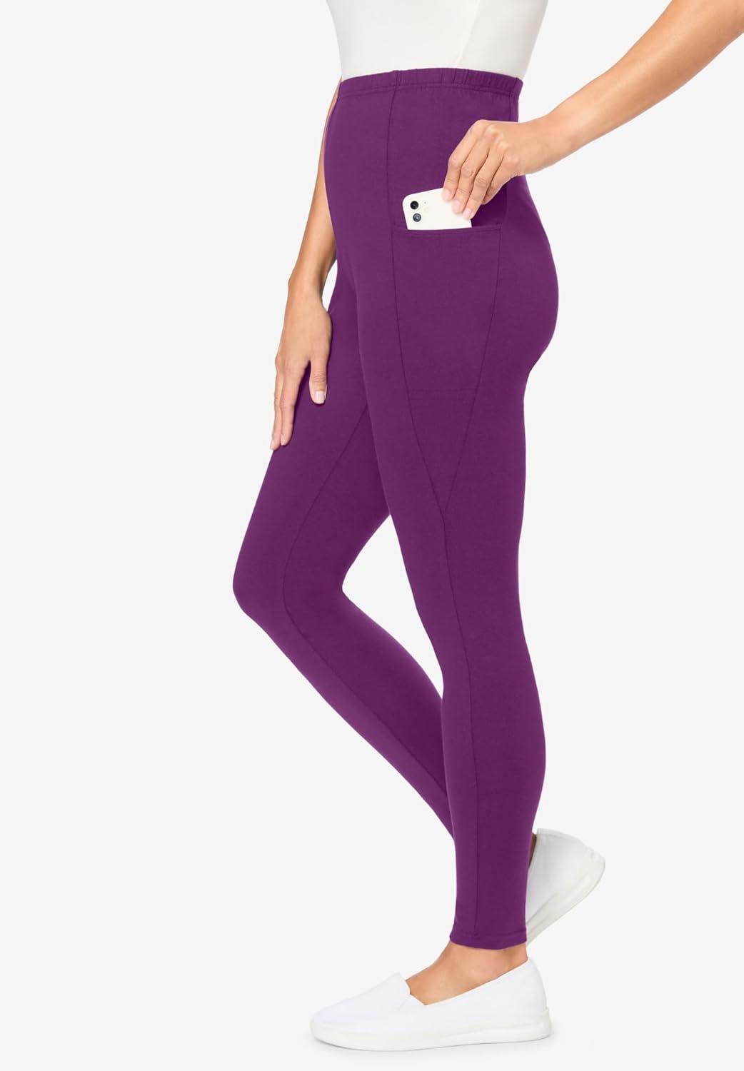 imageWoman Within Plus Size Tall StretchCotton Knit PullOn Pocket LeggingsPlum Purple