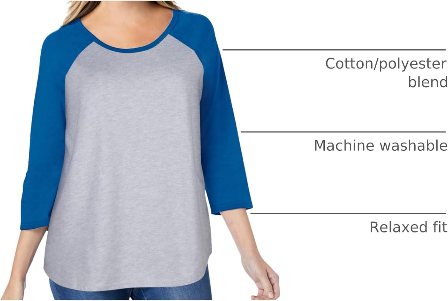 imageWoman Within Plus Size ThreeQuarter Sleeve Baseball TeeClassic Heather Grey Bright Cobalt