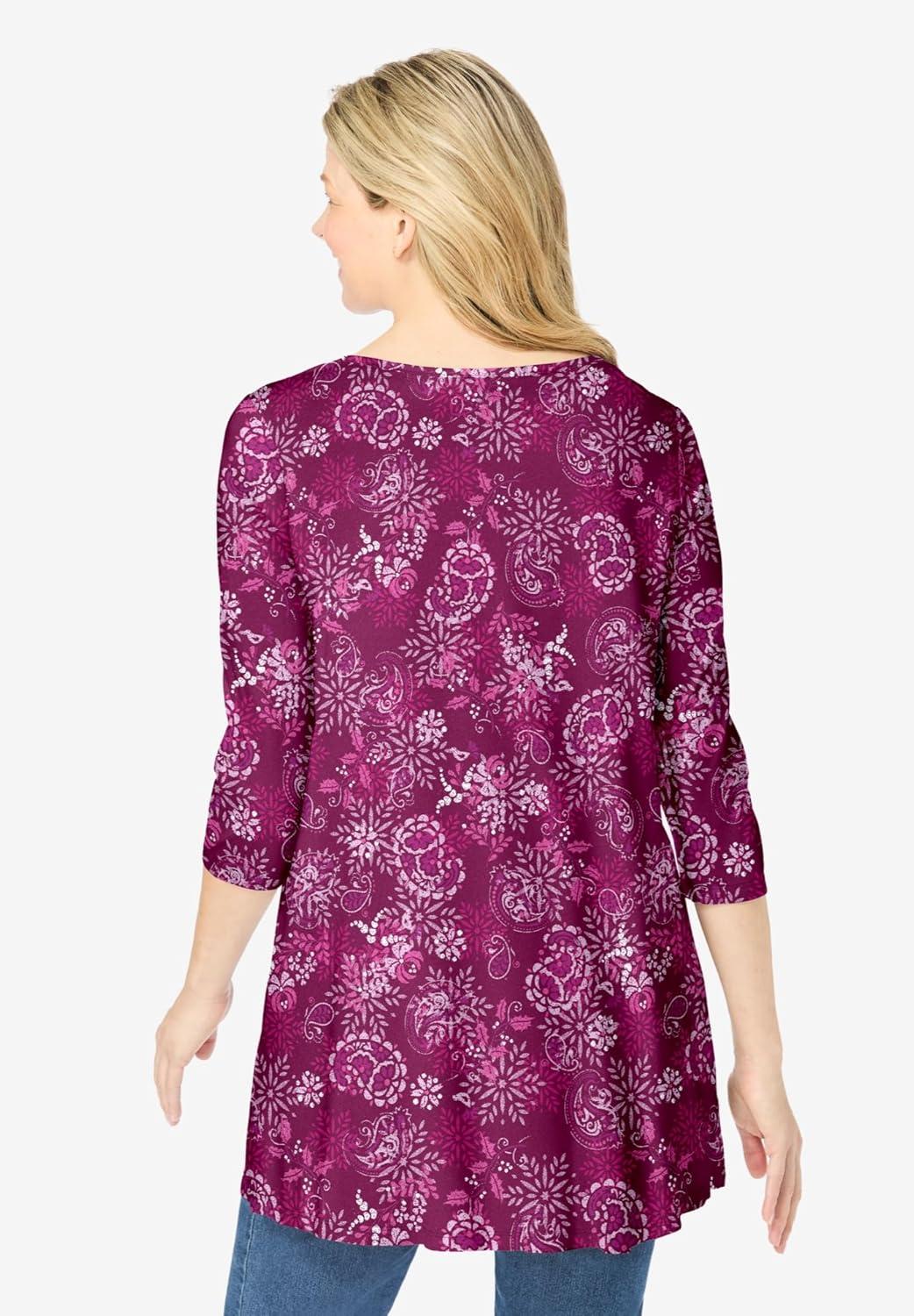 imageWoman Within Plus Size VNeck Pintucked TunicDeep Claret Winter Batik