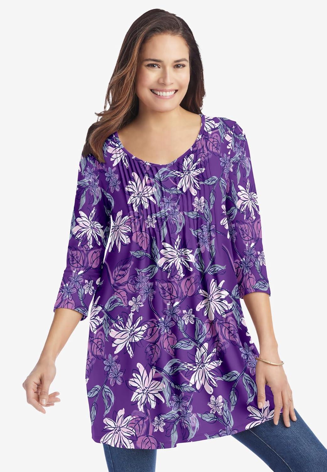 imageWoman Within Plus Size VNeck Pintucked TunicGreen Winter Batik