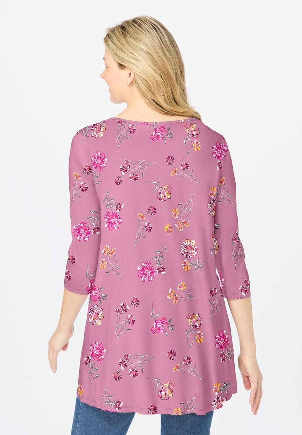imageWoman Within Plus Size VNeck Pintucked TunicPink Orchid Marigold Floral