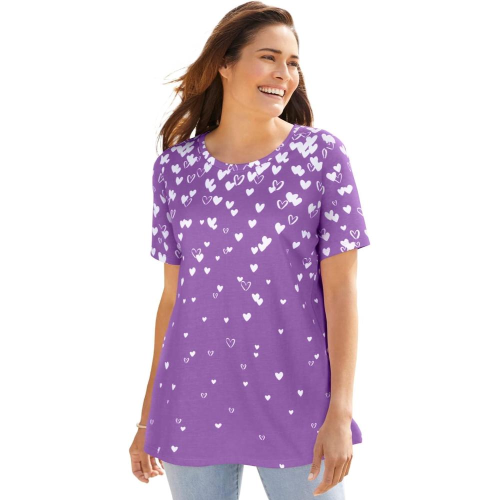 imageWoman Within Plus Size Graphic TeePretty Violet Falling Hearts