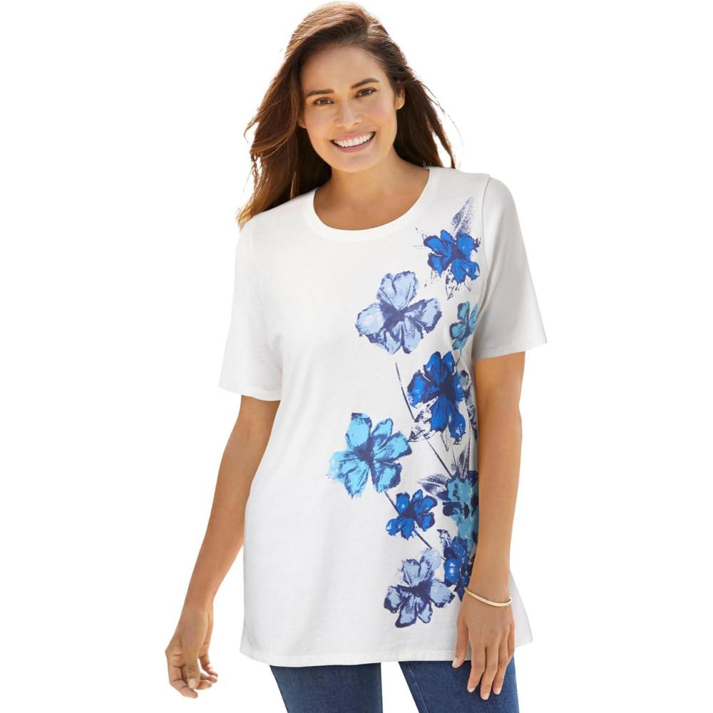 imageWoman Within Plus Size Graphic TeeWhite Blue Floral