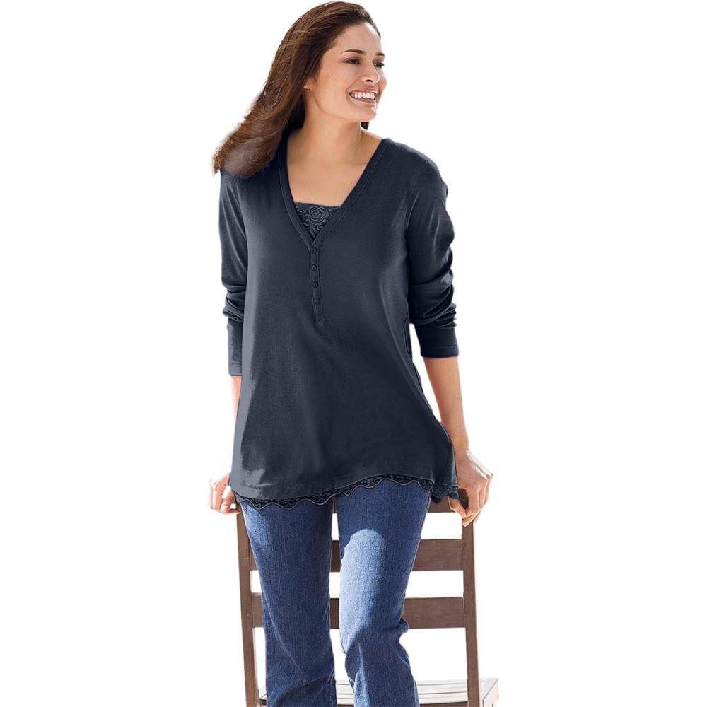 imageWoman Within Plus Size LayeredLook Lace Trim TeeNavy