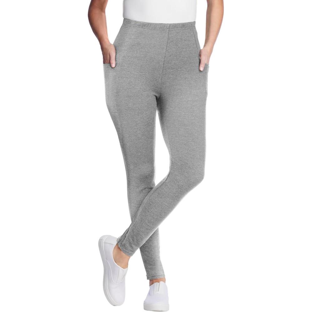 imageWoman Within Plus Size Tall StretchCotton Knit PullOn Pocket LeggingsMedium Heather Grey