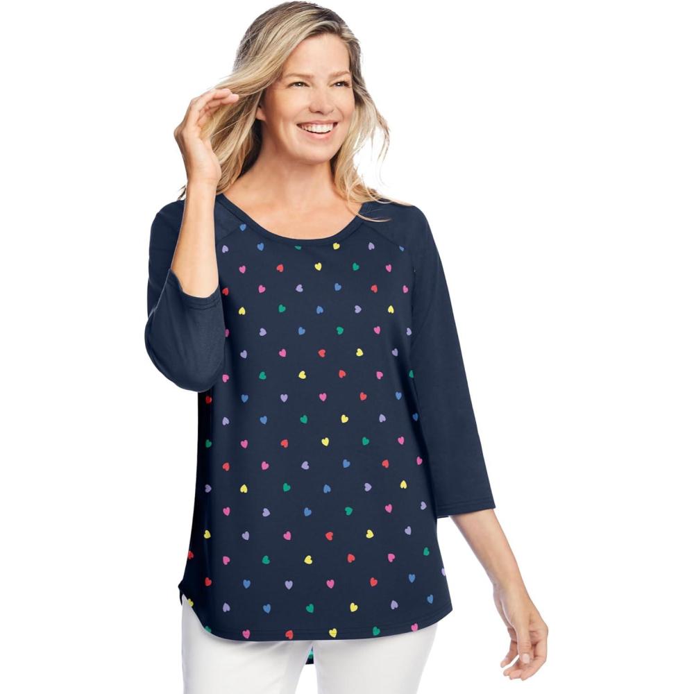 imageWoman Within Plus Size ThreeQuarter Sleeve Baseball TeeNavy Multi Sprinkle Hearts