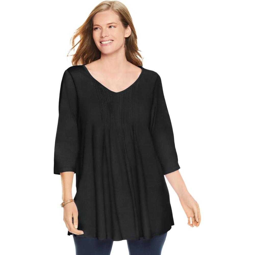 imageWoman Within Plus Size VNeck Pintucked TunicBlack