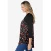 Woman Within Plus Size Three-Quarter Sleeve Baseball Tee(Black Graphic Floral)