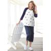 Woman Within Plus Size Three-Quarter Sleeve Baseball Tee(Seamist Blue Bloom)