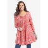 Woman Within Plus Size V-Neck Pintucked Tunic(Peach Faded Floral)