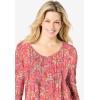 Woman Within Plus Size V-Neck Pintucked Tunic(Sweet Coral Floral)