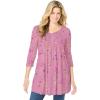 Woman Within Plus Size V-Neck Pintucked Tunic(Pink Orchid Marigold Floral)