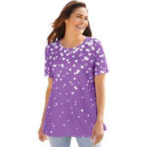 Woman Within Plus Size Graphic Tee(Pretty Violet Falling Hearts)