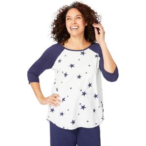 Woman Within Plus Size Three-Quarter Sleeve Baseball Tee(White Stars)