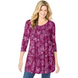 Woman Within Plus Size V-Neck Pintucked Tunic(Deep Claret Winter Batik)