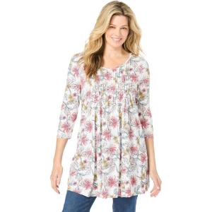 Woman Within Plus Size V-Neck Pintucked Tunic(White Floral)