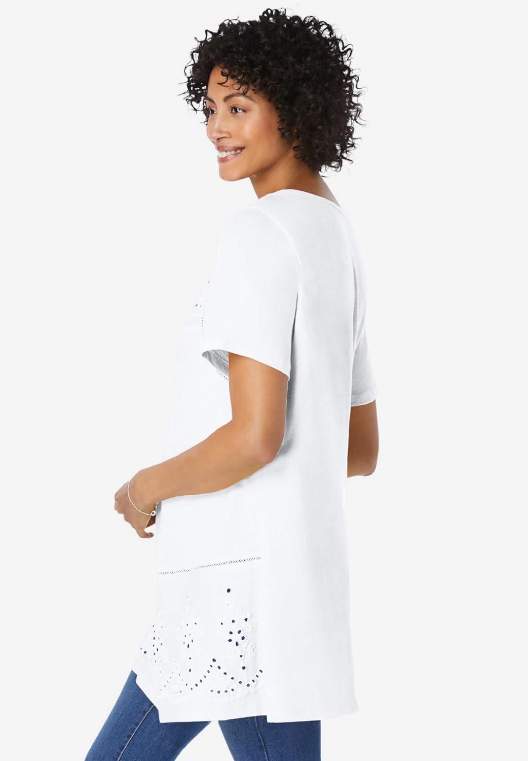 imageWoman Within Plus Size Embroidered Eyelet Pintucked TunicWhite