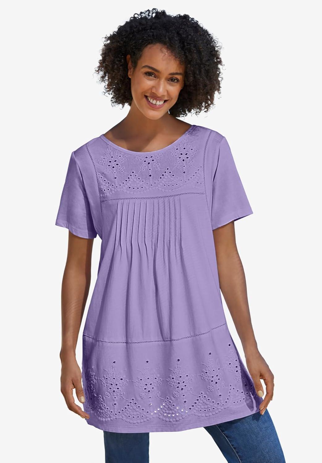 imageWoman Within Plus Size Embroidered Eyelet Pintucked TunicWhite