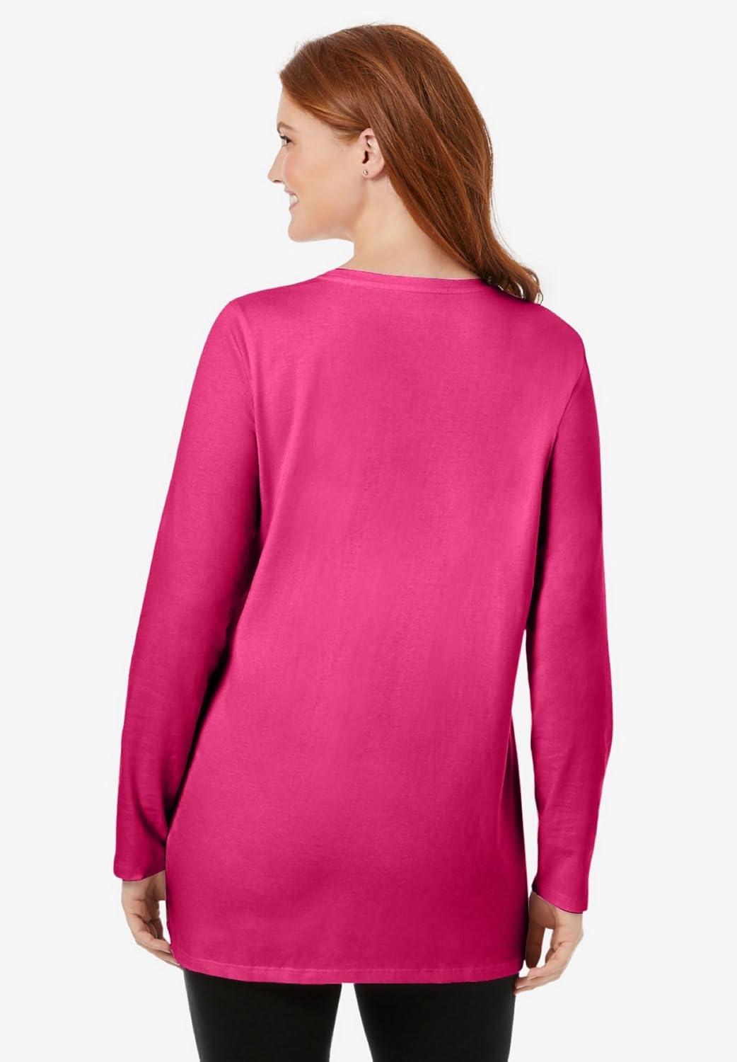 imageWoman Within Plus Size Perfect LongSleeve Crewneck TunicRaspberry Sorbet