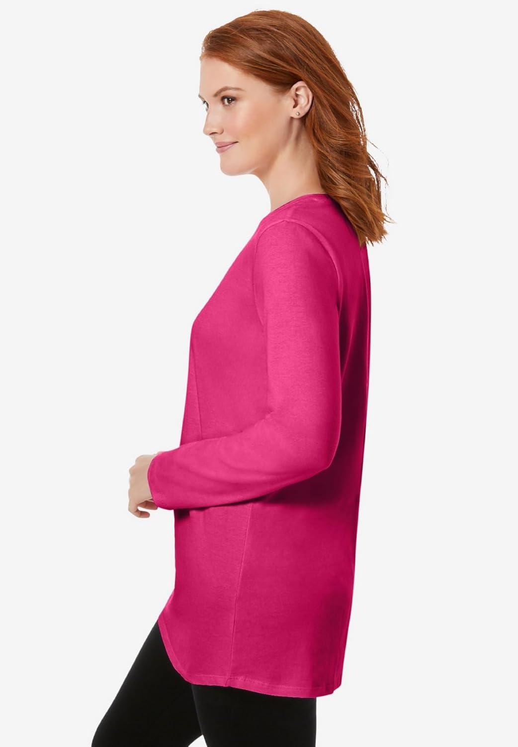 imageWoman Within Plus Size Perfect LongSleeve Crewneck TunicRaspberry Sorbet