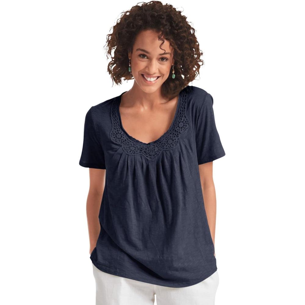 imageWoman Within Plus Size CrochetTrim Knit TopNavy