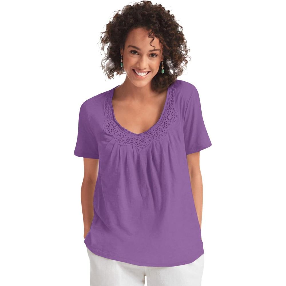 imageWoman Within Plus Size CrochetTrim Knit TopPretty Violet