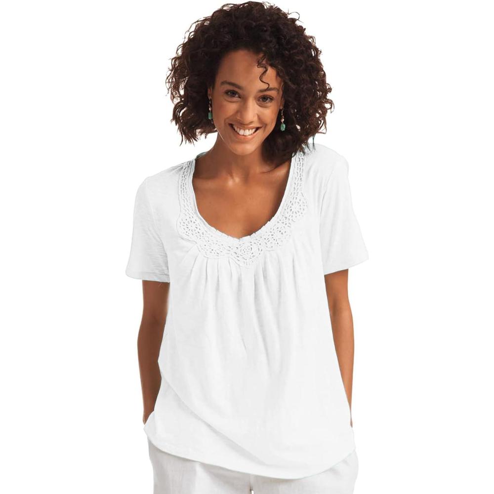 imageWoman Within Plus Size CrochetTrim Knit TopWhite