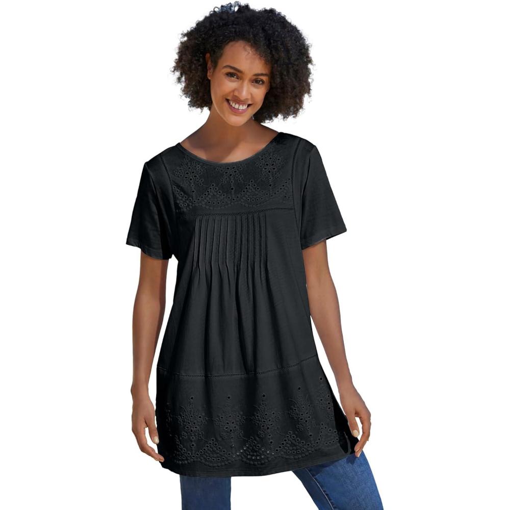 imageWoman Within Plus Size Embroidered Eyelet Pintucked TunicBlack