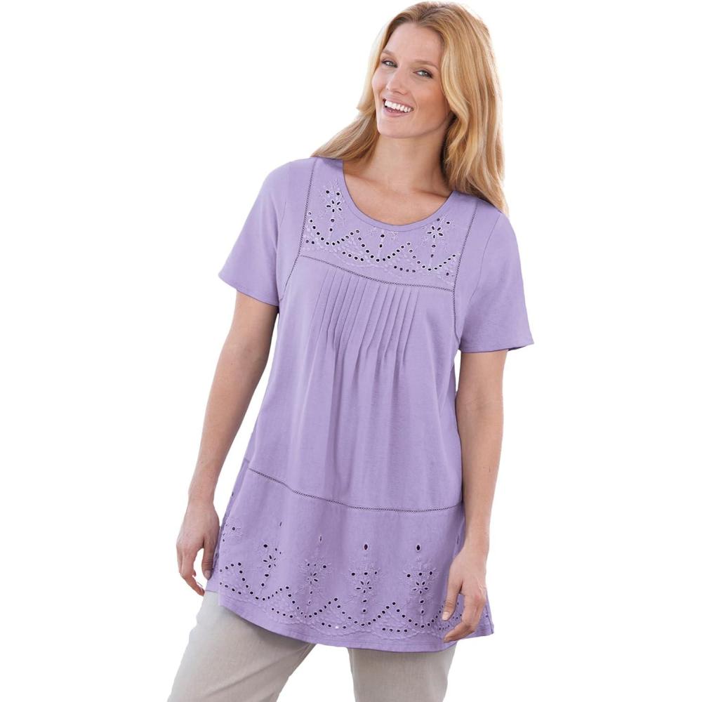 imageWoman Within Plus Size Embroidered Eyelet Pintucked TunicSoft Iris