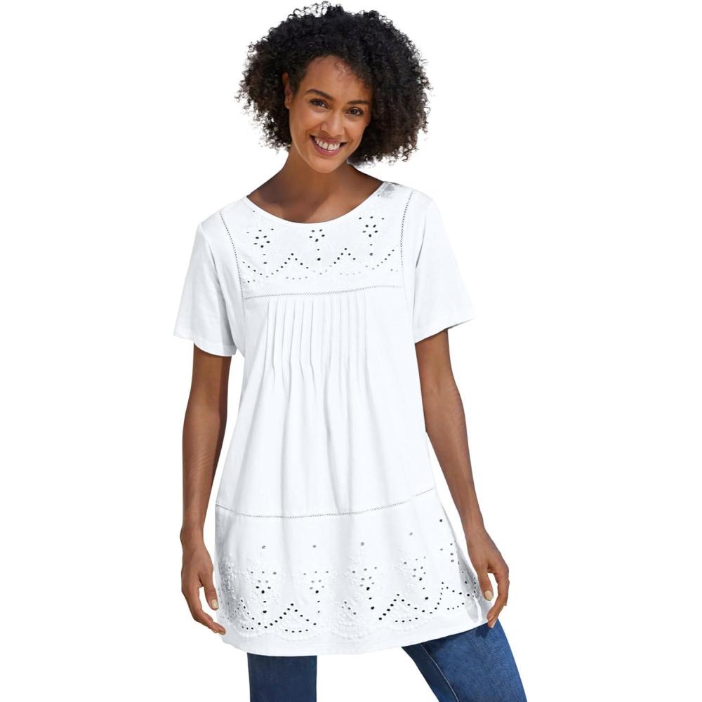 imageWoman Within Plus Size Embroidered Eyelet Pintucked TunicWhite