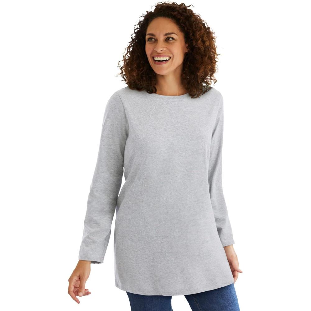 imageWoman Within Plus Size Perfect LongSleeve Crewneck TunicHeather Grey