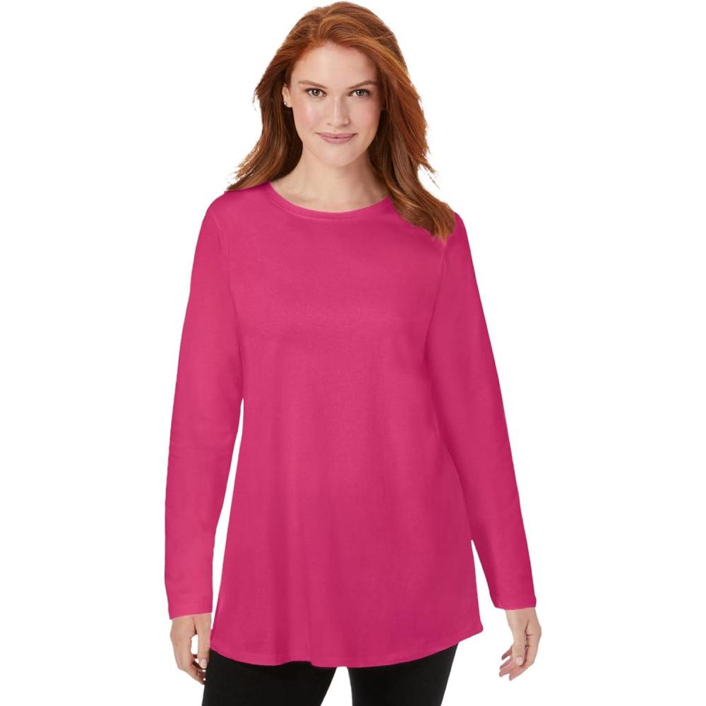 imageWoman Within Plus Size Perfect LongSleeve Crewneck TunicRaspberry Sorbet