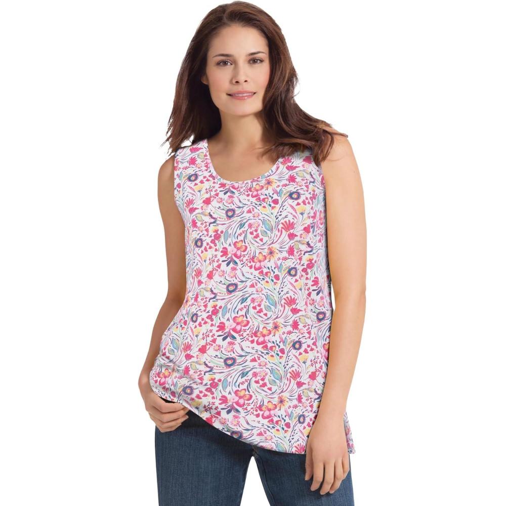 imageWoman Within Plus Size Perfect Printed Scoopneck TankWhite Swirl Ditsy