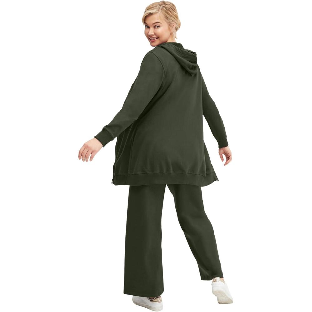 imageellos Plus Size Wide Leg French Terry SweatpantDeep Olive