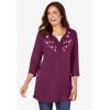 Woman Within Plus Size 7-Day Layered-Look Embroidered Henley Tunic(Radiant Purple Embroidery)