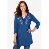 Woman Within Plus Size 7-Day Layered-Look Embroidered Henley Tunic(Sage Flower Embroidery)