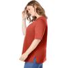 Woman Within Plus Size Perfect Elbow-Sleeve Square-Neck Tee(Burnt Red)