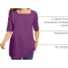 Woman Within Plus Size Perfect Elbow-Sleeve Square-Neck Tee(Plum Purple)
