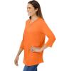 Woman Within Plus Size Perfect Three-Quarter Sleeve V-Neck Tee (Petite Available)(Orange Twist)