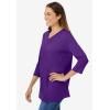 Woman Within Plus Size Perfect Three-Quarter Sleeve V-Neck Tee (Petite Available)(Radiant Purple)