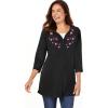 Woman Within Plus Size 7-Day Layered-Look Embroidered Henley Tunic(Black Embroidery)