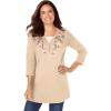 Woman Within Plus Size 7-Day Layered-Look Embroidered Henley Tunic(New Khaki Embroidery)