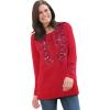 Woman Within Plus Size Embroidered Henley Tee(Classic Red Scroll)