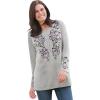 Woman Within Plus Size Embroidered Henley Tee(Heather Grey Scroll)