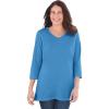 Woman Within Plus Size Perfect Three-Quarter Sleeve V-Neck Tee (Petite Available)(Azure Blue)